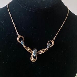 Gold Filled Signed TITAN Vintage Black Hematite Filigree Necklace, 16 inches